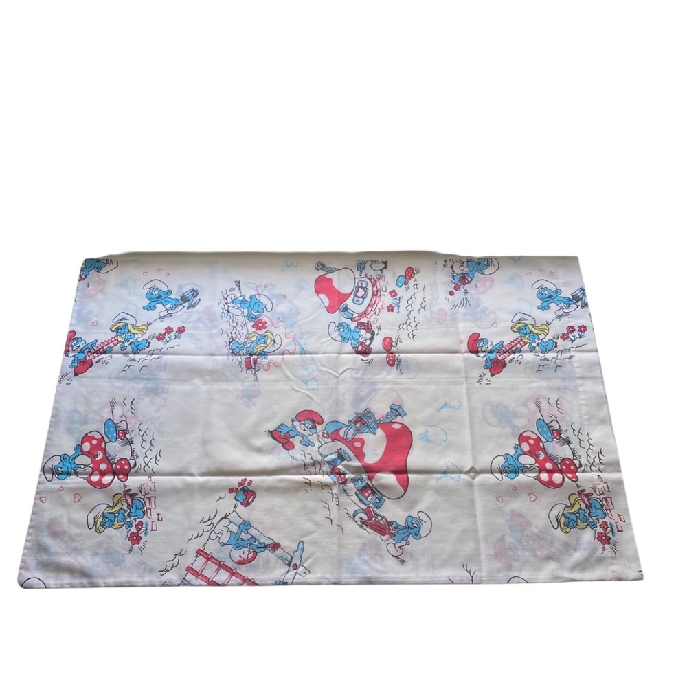Vintage Smurf Standard Pillowcase White Papa Smurf Smurfette 80s Retro Peyo